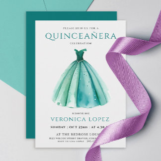 Stilvolles türkisfarbenes Sky Dress Quinceañera Wa Einladung