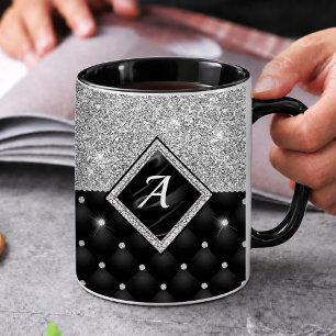 Stilvolles unechtes Kristall Silber schwarzes Diam Kaffeetasse