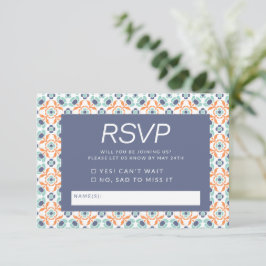 Stilvolles Verziert geometrisches Muster in Blue W RSVP Karte