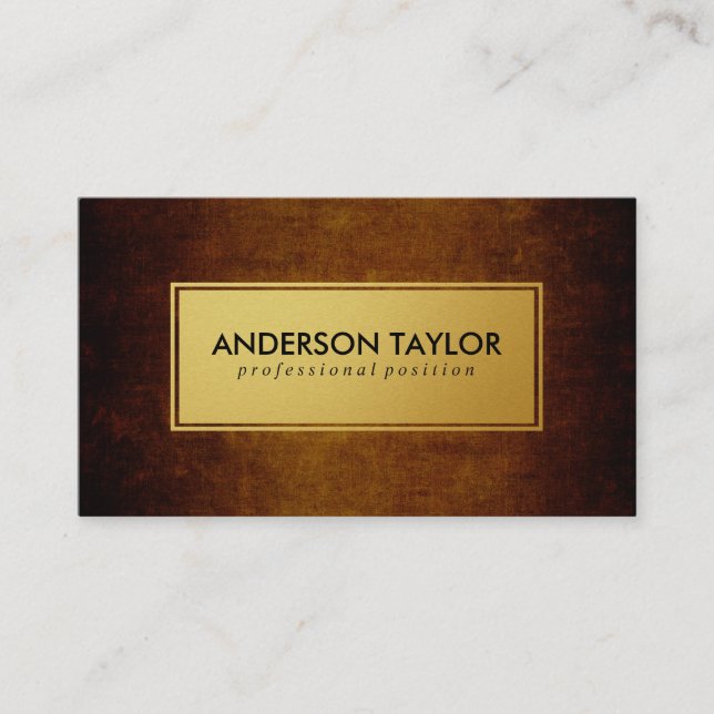 Stilvolles Vintag-braunes Goldenes Label Visitenkarte (Vorderseite)