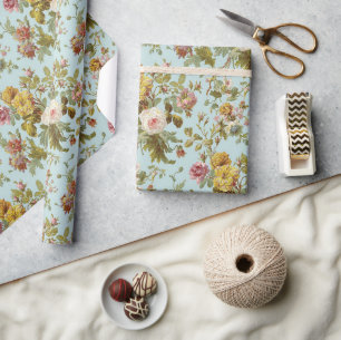 Stilvolles Vintage-Rosa-Rosen-Blumen-Kunstmuster Geschenkpapier