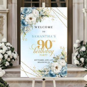 Stilvolles Wasserfarben- staubblaues Gold 90. Gebu Poster