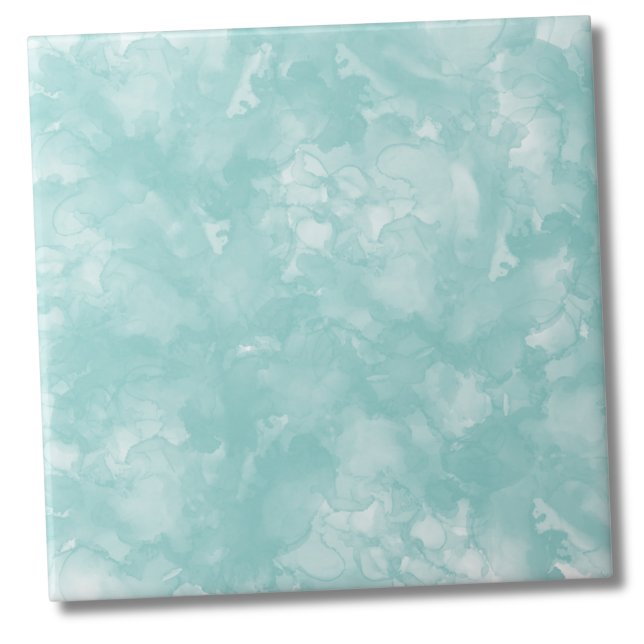 Stilvolles Watercolor Aquamarin Blue Fliese (Simple Watercolor Monogram Turquoise Teal Blue Ceramic Tile)