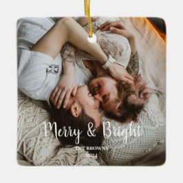 Stilvolles Weihnachten Merry Bright Family Foto Keramikornament