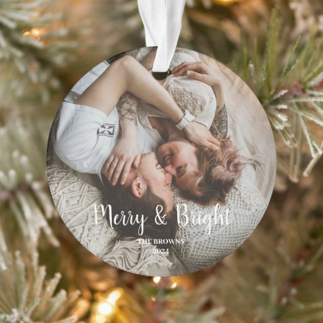 Stilvolles Weihnachten Merry Bright Family Foto Ornament (Baum)