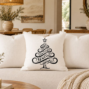 Stilvolles Weihnachtsbaum-Linienzeichnungs-Akzentk Kissen
