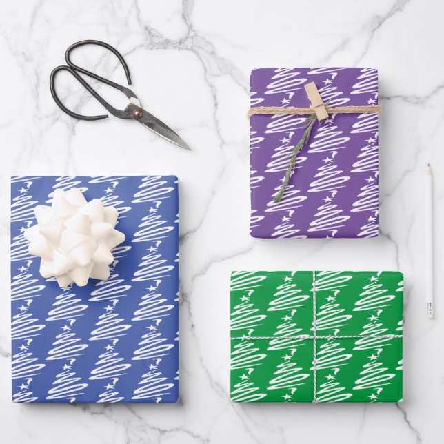 Stilvolles Weihnachtsbaumdesign Geschenkpapier Set (Vorderseite)