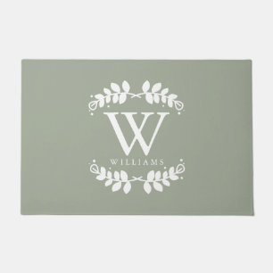 Stilvolles weises Grün-Familien-Monogramm Fußmatte