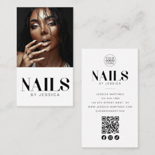 Stilvolles weißes Foto-QR-Code-Logo-Nagelsalon Visitenkarte