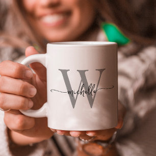 Stilvolles weißes Monogramm Name Kalligrafie Schri Kaffeetasse