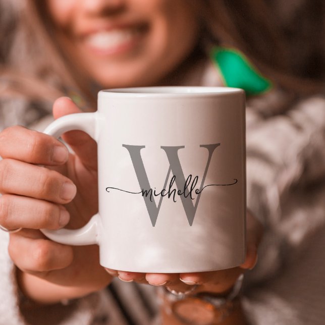 Stilvolles weißes Monogramm Name Kalligrafie Schri Kaffeetasse (Von Creator hochgeladen)