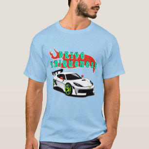 Stilvolles weißes Rennfahrzeug mit neon-grünen Akz T-Shirt
