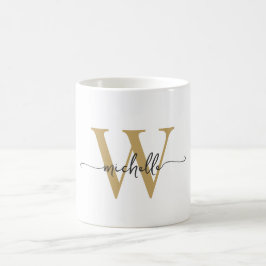 Stilvolles White and Gold Monogram Name Script Kaffeetasse