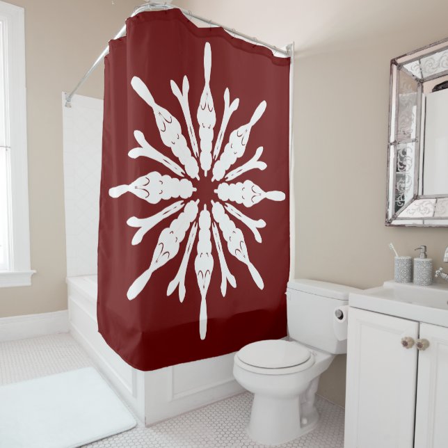 Stilvolles White Pattern auf Burgund Duschvorhang (Beispiel)