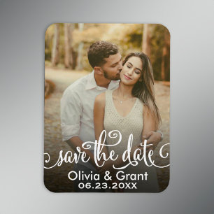 Stilvolles White Script Wedding Foto Save the Date Magnet