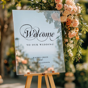 Stilvolles Willkommen Kalligrafie Hochzeitsschild Acrylschild