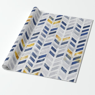 Stilvolles Zickzack Design aus Blue Gold Acrylic A Geschenkpapier