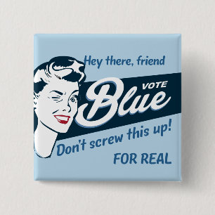 Stimme Blau Retro Lustig Rechteck Button