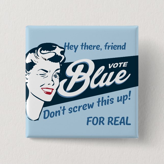 Stimme Blau | Retro Lustig | Rechteck Button (Vorderseite)