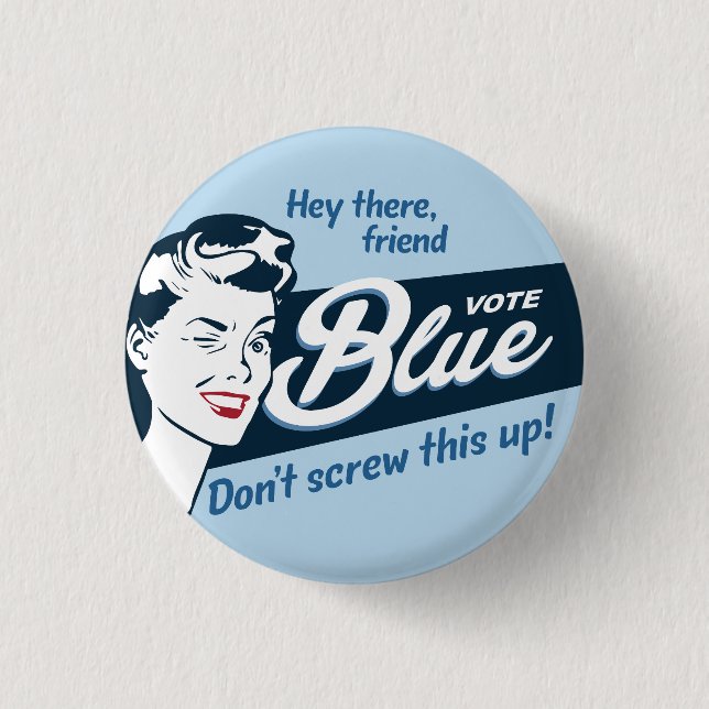 Stimme Blau | Retro | Rund  Button (Vorderseite)