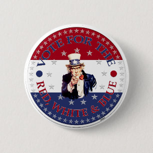 Stimme für den Rot, Weiß und Blau Onkel Sam Button