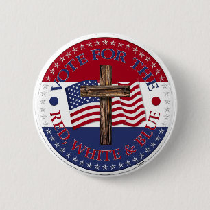 Stimme für Rot, Weiß und Blau mit Kreuz und USA Button