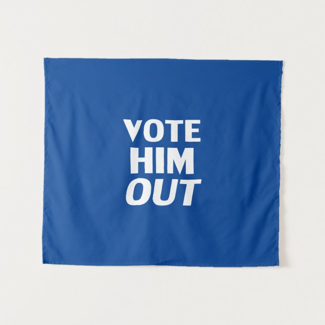 Stimmen Sie ihn aus blau-weiß-moderner Typografie Wandteppich (Vorderseite (Horizontal))