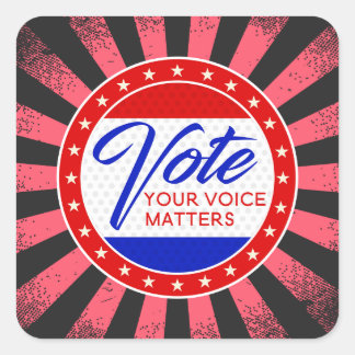 Stimmen Sie Ihre Stimme zählt Sternenstrahlen rot- Quadratischer Aufkleber
