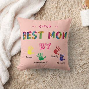Stimmten besten Mamma Handabdruck Kunst auf Rosa P Kissen
