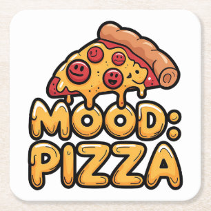 Stimmung: Pizza - Fun Cartoon Slice mit Happy Topp Rechteckiger Pappuntersetzer