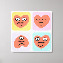 Stimmungsherzen - Vier verschiedene Gesichter Leinwanddruck