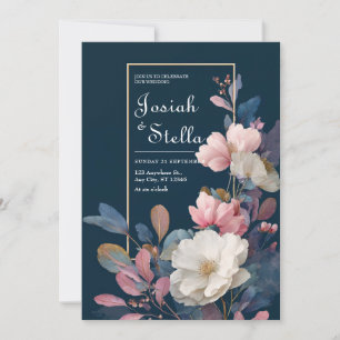 Stimmungsvoll Navy Rosa Rose Weiße Anemone Florale Einladung