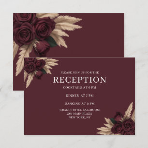 Stimmungsvolle Burgunder-Rosen-Pampasgras-Hochzeit Begleitkarte