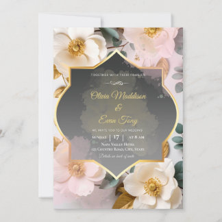 Stimmungsvolle Holzkohle- und Gold-Blumenmagnolien Einladung