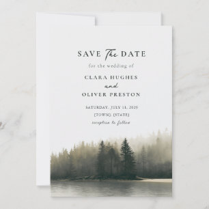 Stimmungsvolle immergrüne Pazifikküsten-Hochzeit Save The Date