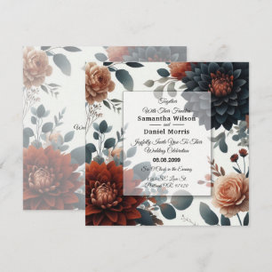 Stimmungsvolle Rustikale Herbstblumen Hochzeit Einladung