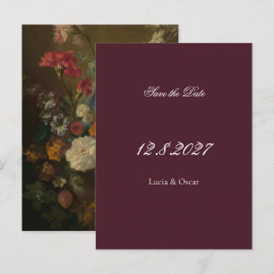 Stimmungsvolles Burgunder Blumen Hochzeit Save the Postkarte