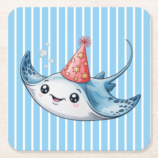 Stingray Birthday Party Rechteckiger Pappuntersetzer (Vorderseite)