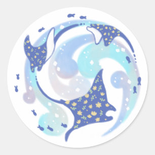 Stingray in Ocean Illustration Runder Aufkleber