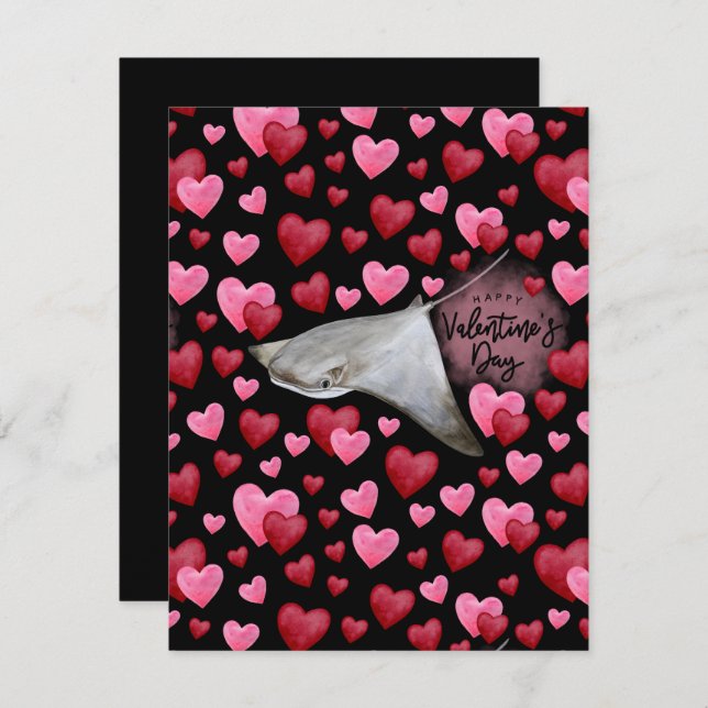 Stingray Love Valentine's Day Card in Black Mitteilungskarte (Vorne/Hinten)
