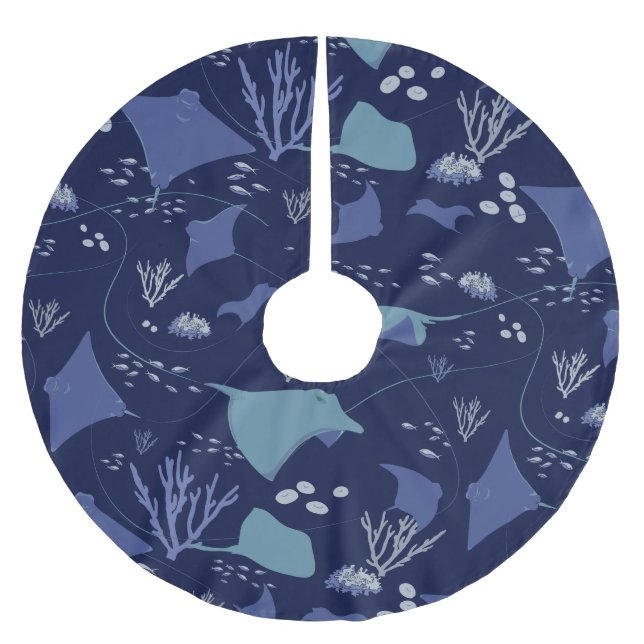 Stingray Underwater Blue Christmas Polyester Weihnachtsbaumdecke (Vorderseite)