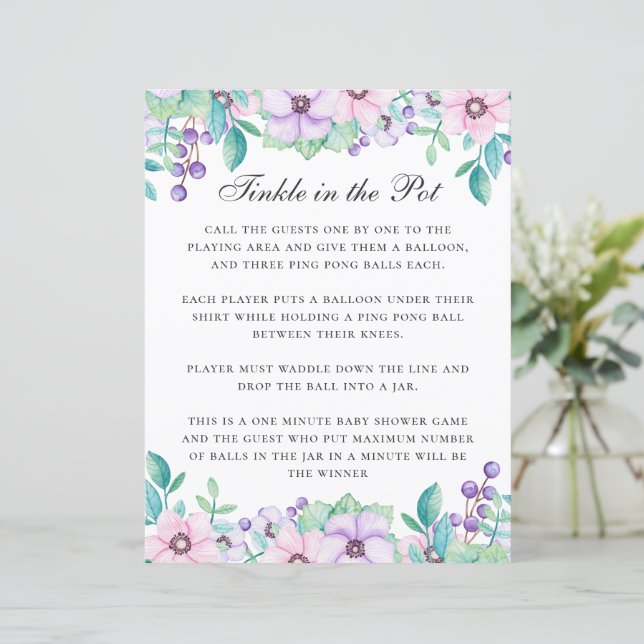 Stinkle im Topf. Lila Blütenbaby-Duschspiel (Stehend Vorderseite)