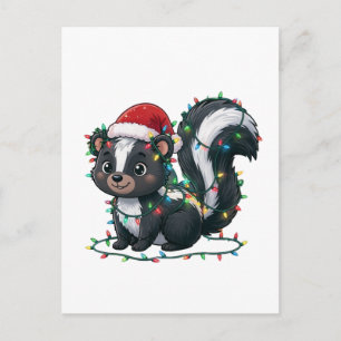 Stinktier-Weihnachtsmannhut Weihnachtsbeleuchtung Feiertagspostkarte