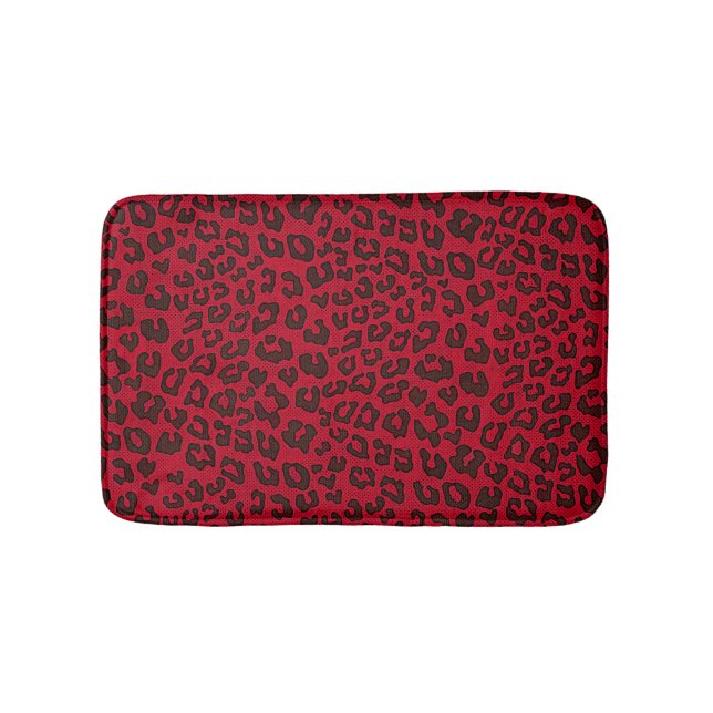 Stippled Cranberry Red Leopard Print Badematte (Vorderseite)