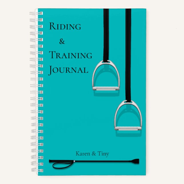 Stirrup Irons & Riding Crop Aqua Medium Reittier Notizbuch (Vorderseite)