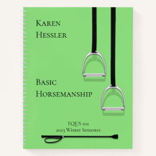 Stirrup Irons & Riding Crop Lime Green 8.5x11 Notizbuch