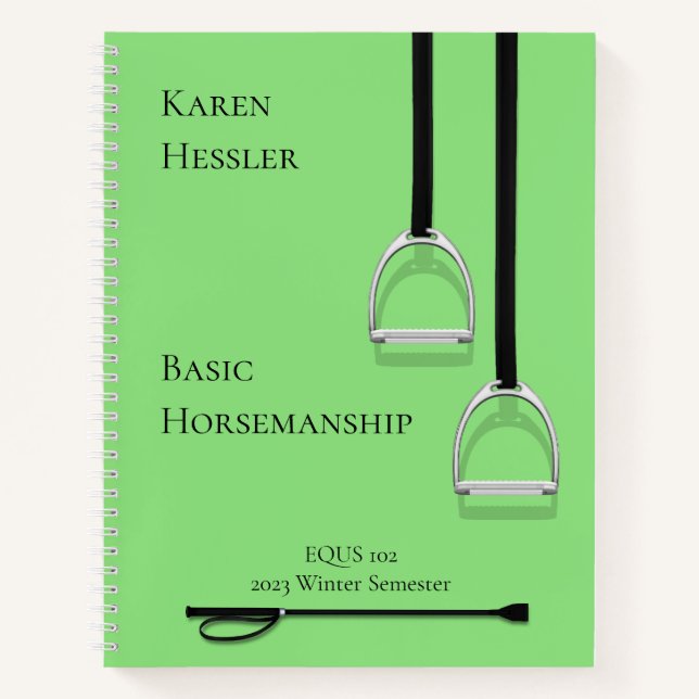Stirrup Irons & Riding Crop Lime Green 8.5x11 Notizbuch (Vorderseite)