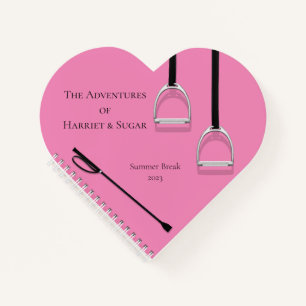 Stirrup Irons & Riding Crop Pink Reittiere Herz Notizbuch