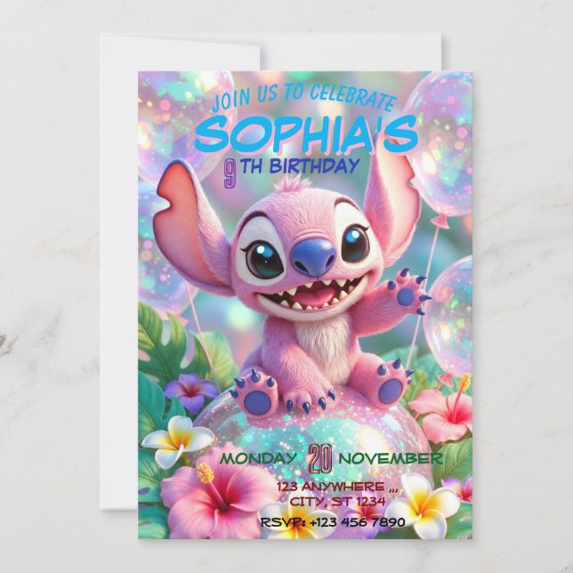 Stitch Birthday Invitation Template Einladung (Vorderseite)
