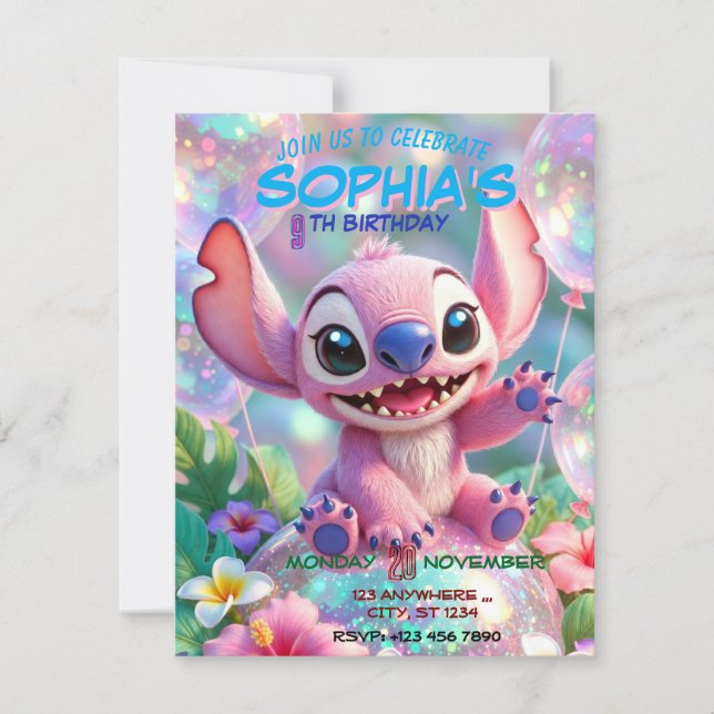 Stitch Birthday Invitation Template Einladung (Vorderseite)